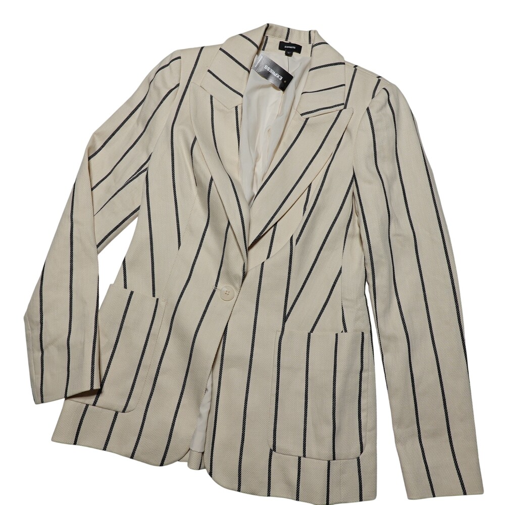 Express Blazer Womens XS White Stripe Lined One Button Tailored Office Jacket
